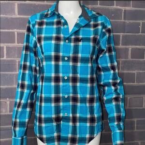 AMERICAN EAGLE OUTFITTERS PLAID SHIRT BUTTON DOWN GREEN/BLACK SZ XS WESTERN CORE